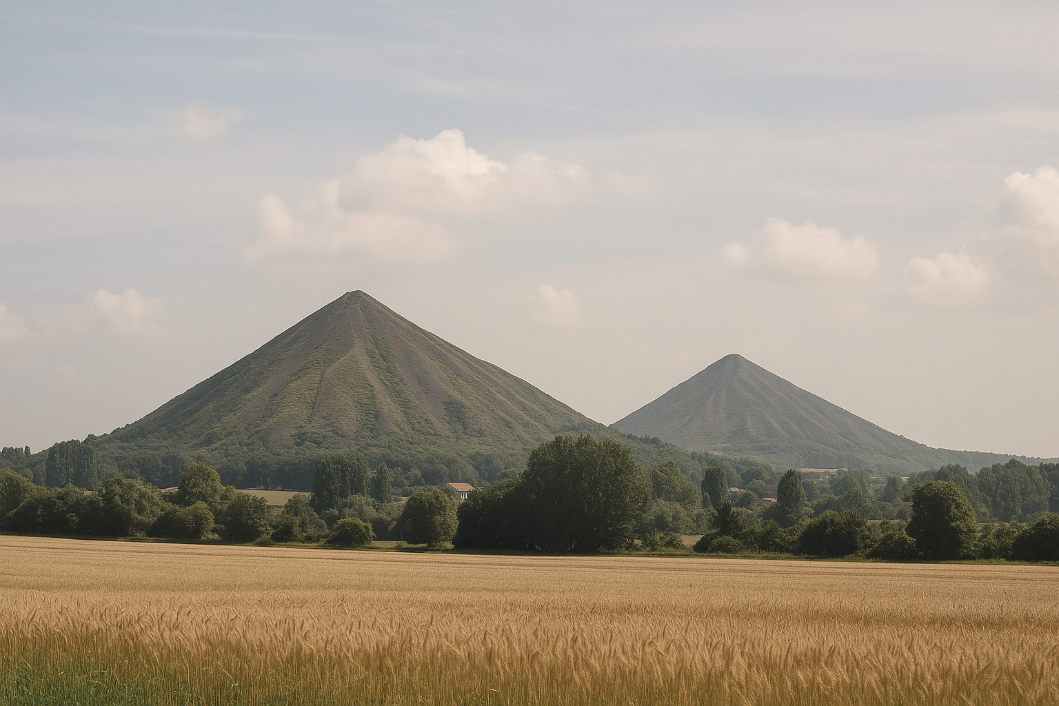 Paysage des terrils des Hauts-de-France avec ciel pastel